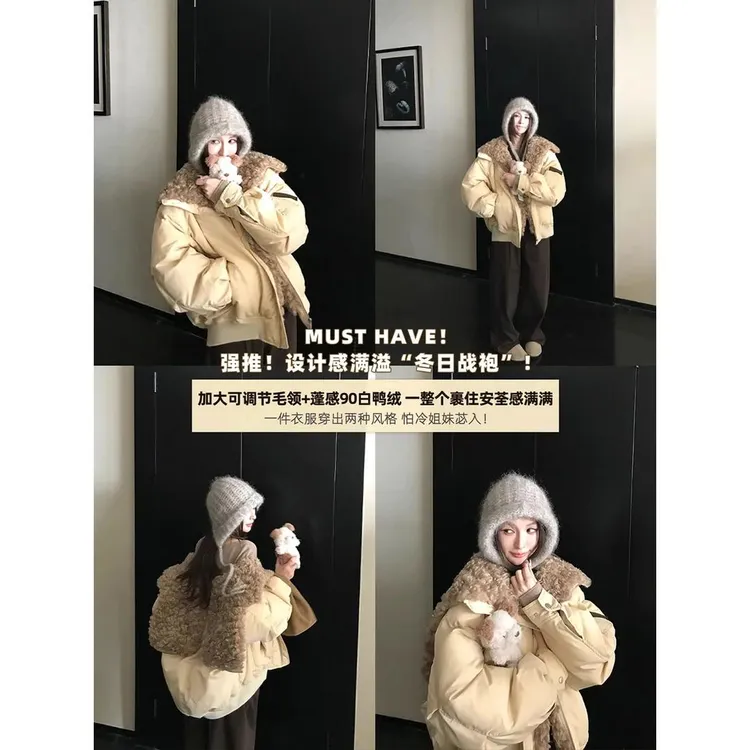 '天使之翼'买手店时髦欧尼加大可调节毛领连帽90白鸭绒派克羽绒服