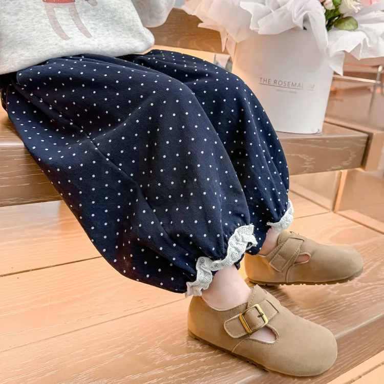 女童圆点百搭花边裤春秋款2025新款儿童韩版时12岁女森系女童裤子