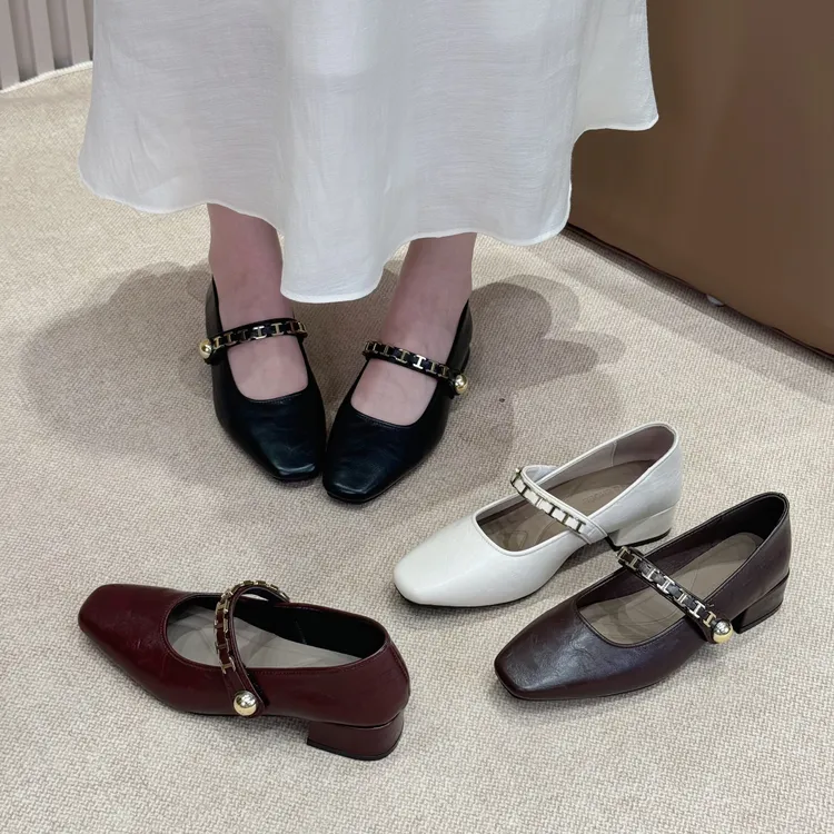 皮鞋单鞋复古玛丽珍鞋粗跟平底方头女百搭夏季春季法式英伦风3cm