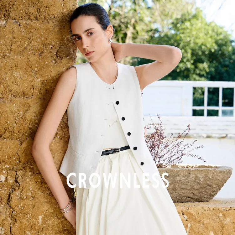 CROWNLESS未冕稀宥苎麻天丝面料VTG叠穿风微收腰圆领无袖纽扣马甲