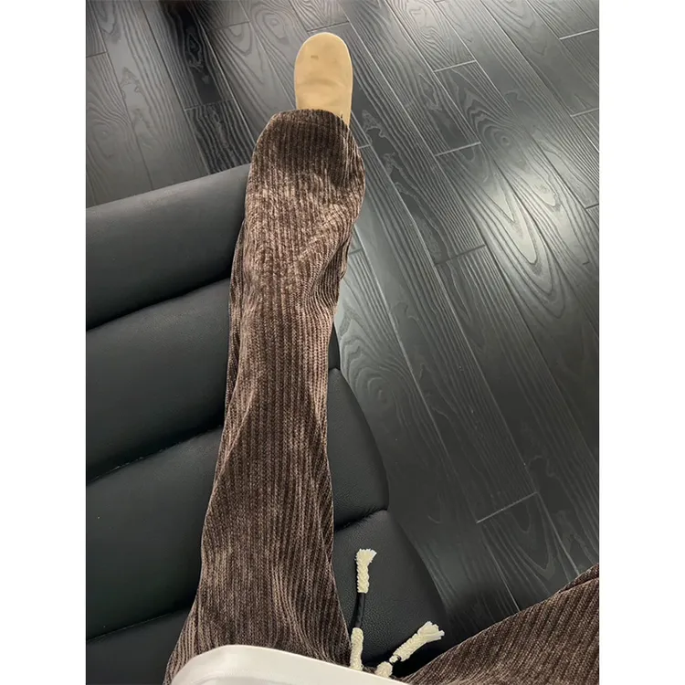 美式复古咖色粗条纹褶皱休闲裤男款秋冬垂顺慵懒感裤子卫裤运动裤