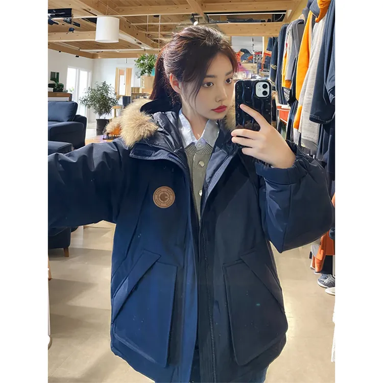 KSKM藏蓝色白鸭绒羽绒服女2026冬季潮高级感加厚中长款工装派克服