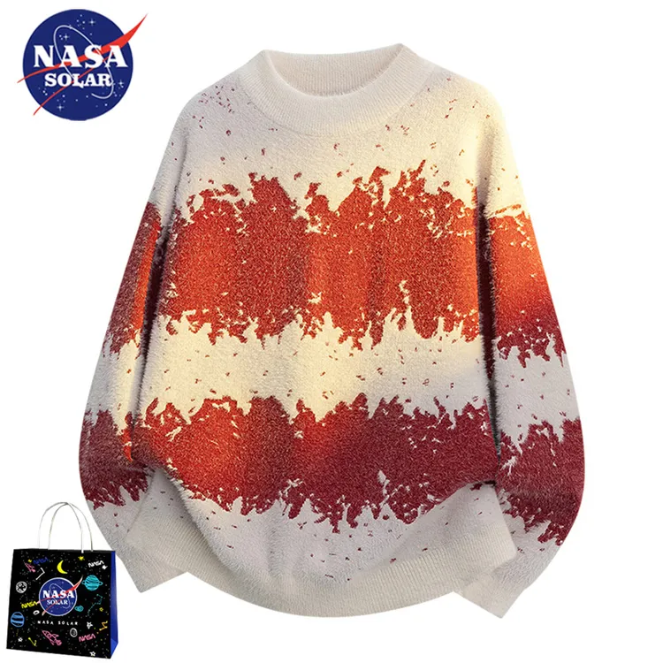 NASA SOLAR慵懒风撞色圆领毛衣男女款秋冬保暖百搭加厚打底针织衫