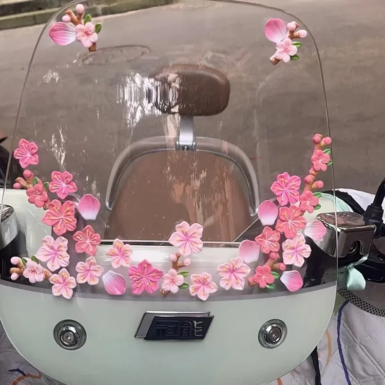 真桃花小清新电动车装饰小配件遮挡划痕3D立体九号电瓶车小摆件