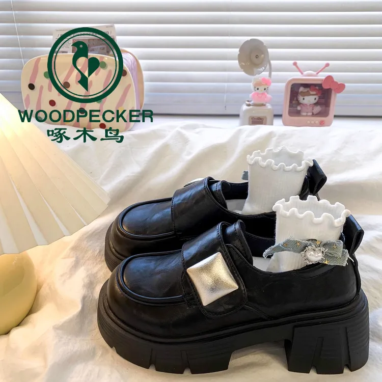 啄木鸟厚底魔术贴乐福小皮鞋女2025春季新款复古英伦风玛丽珍单鞋