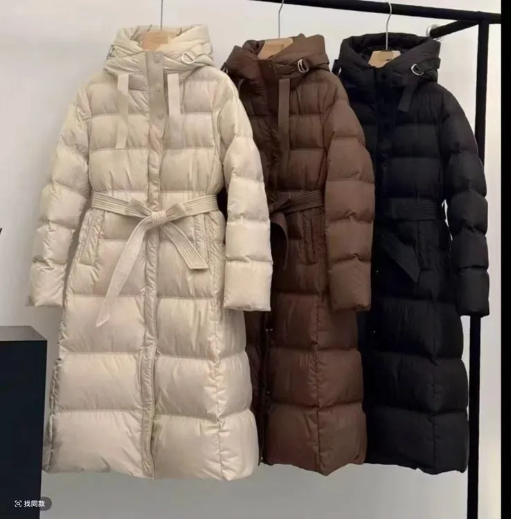 反季羽绒服女加厚修身收腰显瘦过膝长款时尚羽绒外套连帽中长款