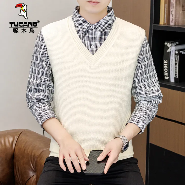 TUCANO/啄木鳥秋冬男士毛衣长袖针织衫潮流假两件衬衫领打底线衣