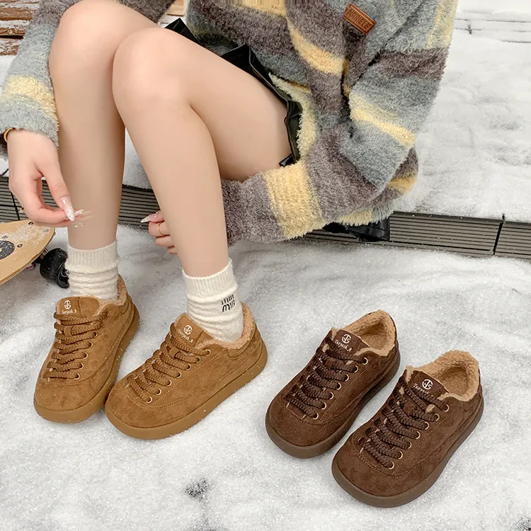 厚底加绒德训鞋女2025新款复古百搭大头丑萌面包鞋运动休闲棉鞋