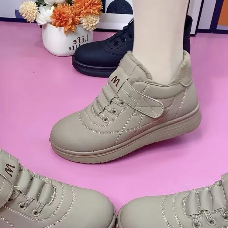 冬季加绒雪地靴女防水保暖中老年防滑厚底妈妈时尚棉靴1205