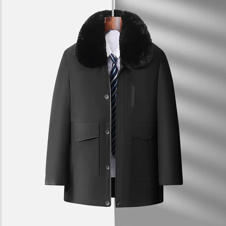 爸爸装冬季加绒加厚保暖棉衣男士中老年高档棉服外套内胆可脱卸