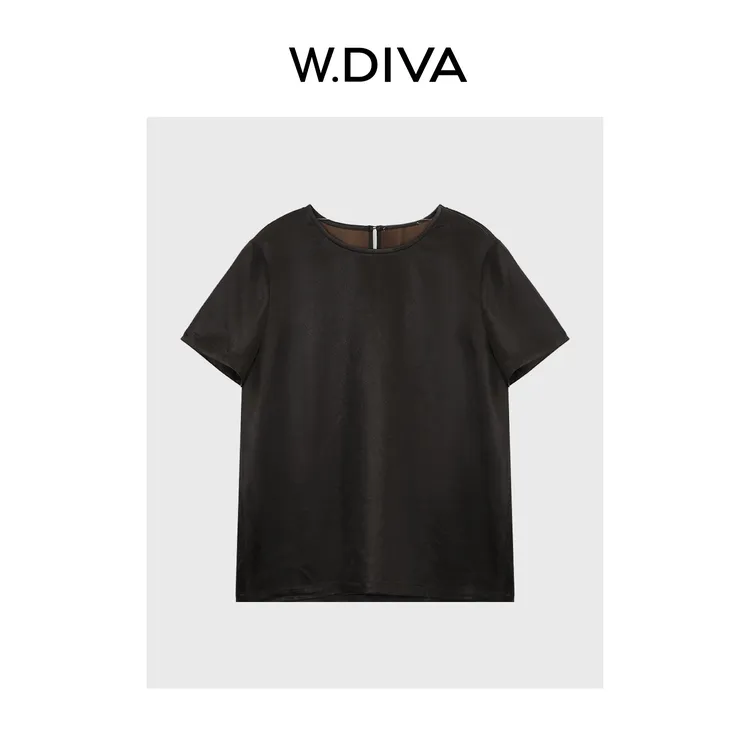 W.Diva【黑天鹅】22MM素绉缎香云纱中式雅致圆领后叉小衫52S092278