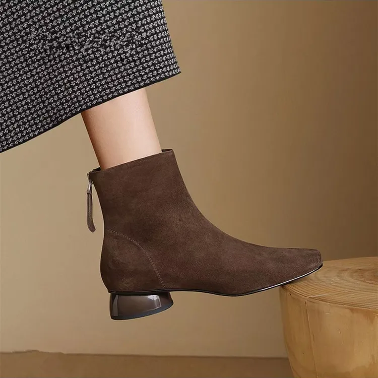 软底软面/3.5cm时尚百搭秀气舒适矮跟女靴24X248短靴马丁靴瘦瘦靴