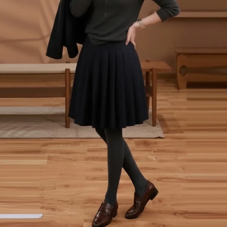 黑色百褶A字中裙女2026秋冬流行新款高腰减龄日常通勤百搭半身裙