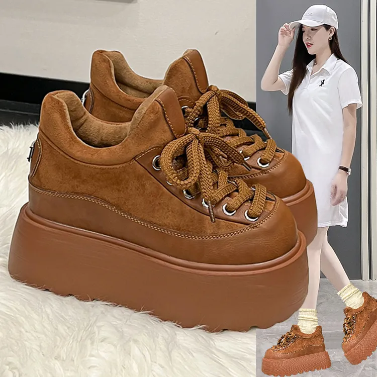 9cm内增高女鞋加绒勃肯鞋2025新款爆款冬季厚底松糕小个子乐福鞋