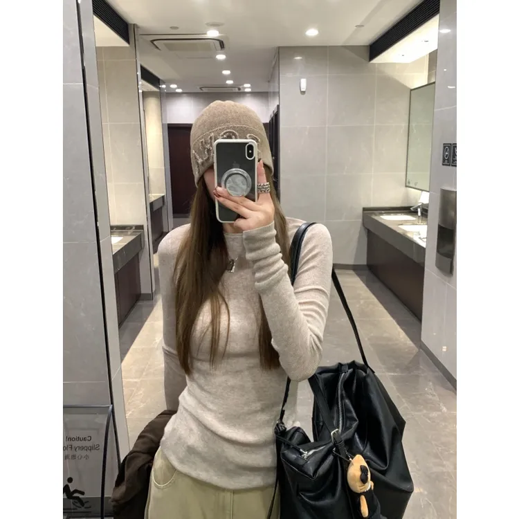 韩系老钱风松弛感女装修身长袖针织衫复古垂感宽松休闲长裤两件套