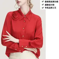 重磅桑蚕丝弹力双乔气质玫瑰立体花朵别致高雅真丝衬衫上衣CY221