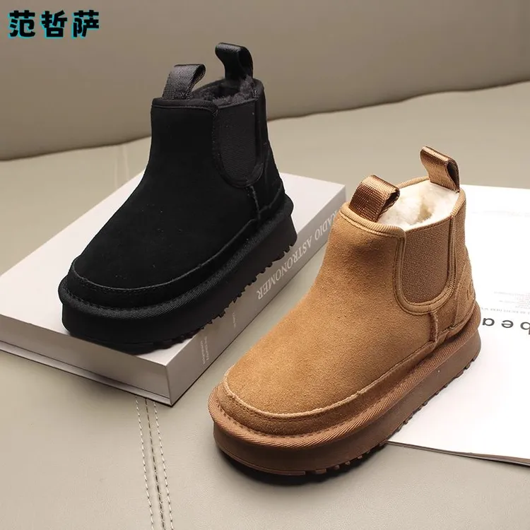 2025冬季新款儿童雪地靴宝宝大棉鞋小童男童短靴女童加绒加厚保暖