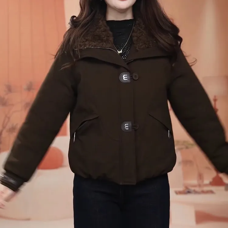 轻奢高级感毛领棉服宽松百搭外套2025冬季新款简约加厚保暖款大衣