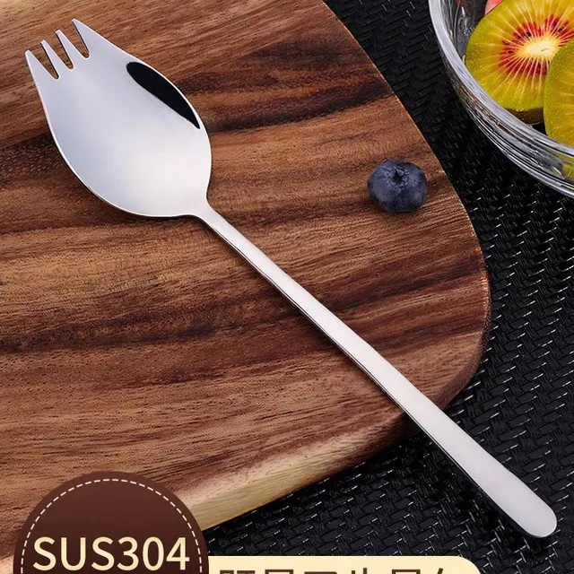 餐叉和勺子一体餐叉家用餐叉304不锈钢加厚长柄勺水果西餐沙拉甜