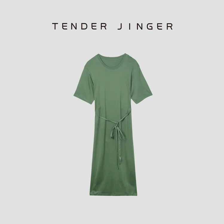 Tender Jinger【BASICS】2024夏女士圆领休闲短袖连衣裙T42FCC77112