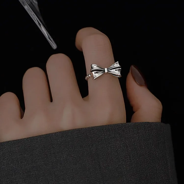 YI SHAN 冷淡风开口指环时尚网红小众复古蝴蝶结夸张戒指ins新款