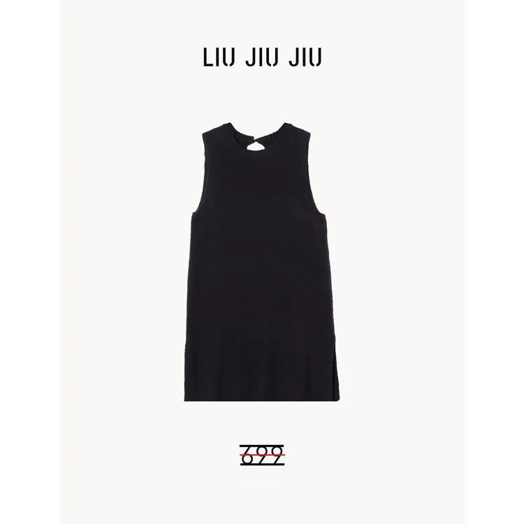 LIUJIUJIU韩版时尚圆领裁剪风设计感秋季绵羊毛针织连衣裙BX4884L