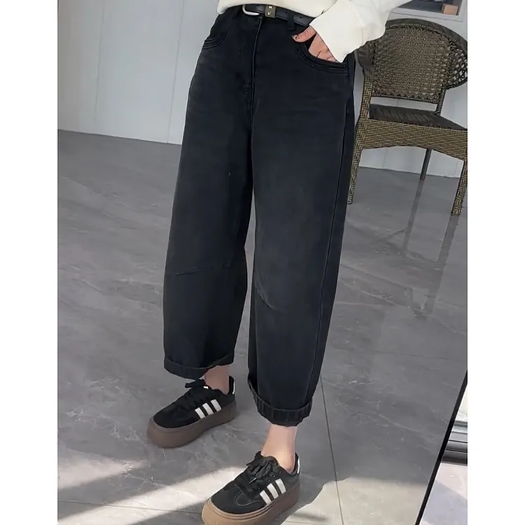 宽松弯刀香蕉裤高腰微弹春秋九分百搭牛仔裤子女秋季大码显瘦洋气