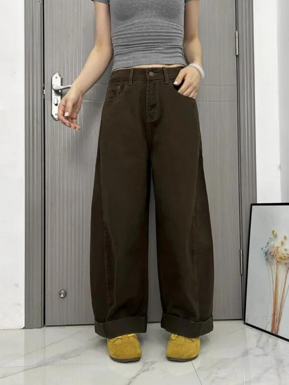 韩系弹力牛仔裤女2025秋季新款大码胖mm显瘦哈伦裤高腰宽松老爹裤
