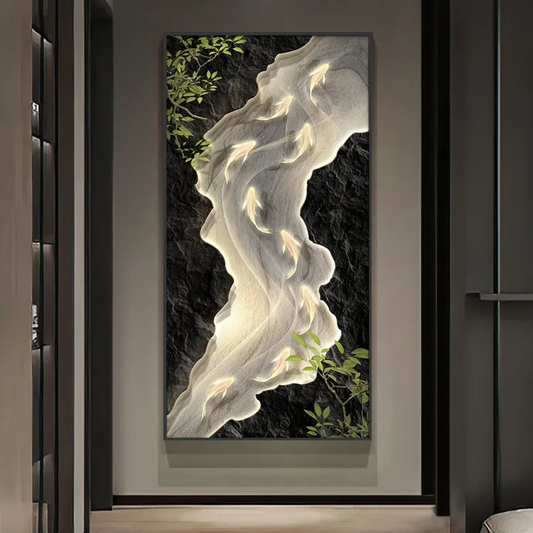 九鱼图入户门玄关装饰画轻奢高级感走廊过道挂画简约现代高端壁画