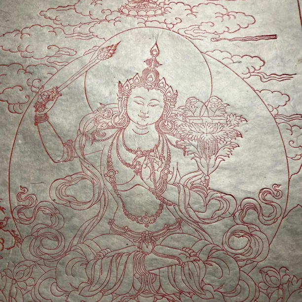 德格纯手工藏纸拓印文殊菩萨。高度。72。 宽度。54