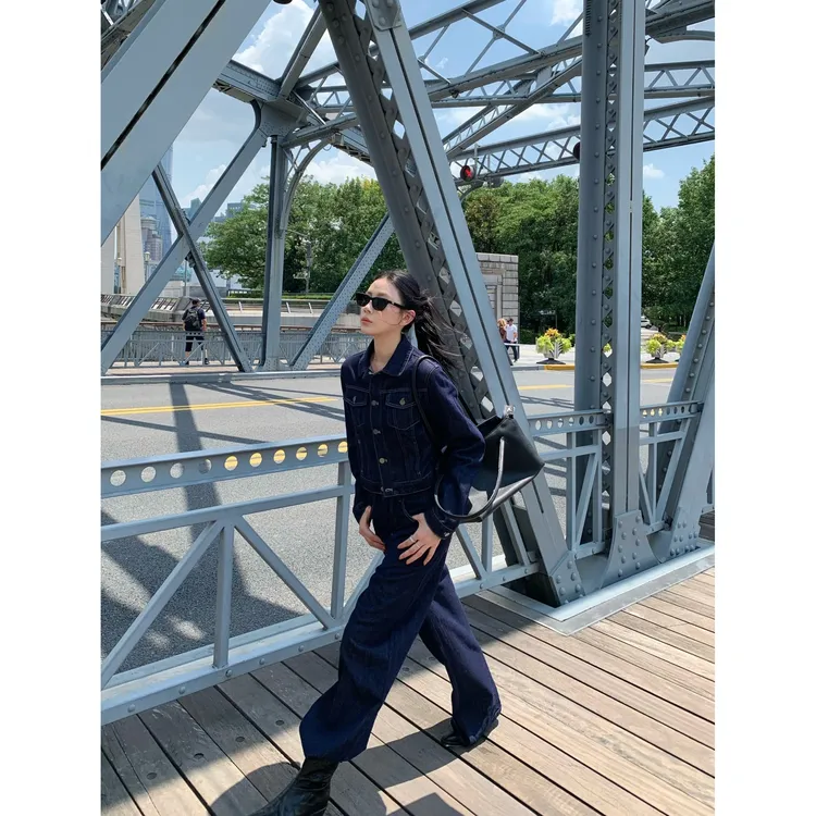 70不是七十【经典再现】早秋经典原色牛仔女短外套阔腿长裤套装