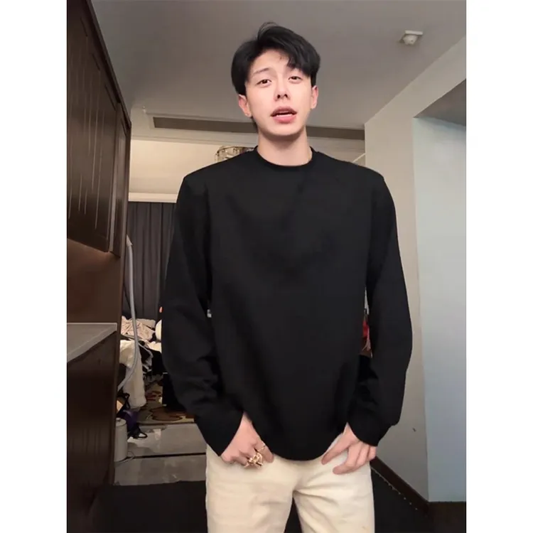 黑色cleanfit正肩卫衣男款秋季美式长袖t恤潮牌痞帅高级感打底衫