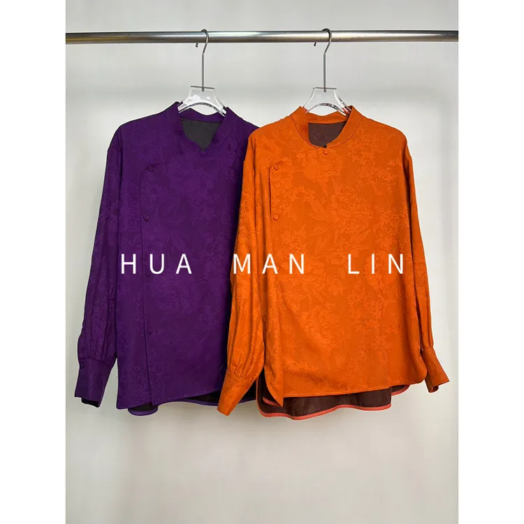 【花滿林】小立领斜门襟本布包扣绢丝香云纱真丝桑蚕丝上衣259877