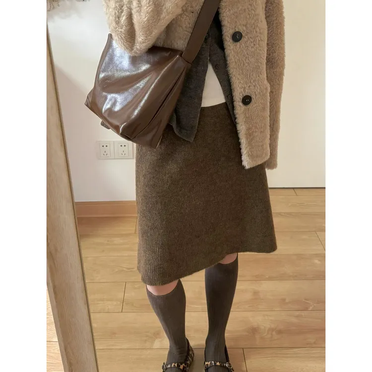 美爆了！上身绝美！针织半身裙女秋冬美拉德复古气质软糯A字中裙子