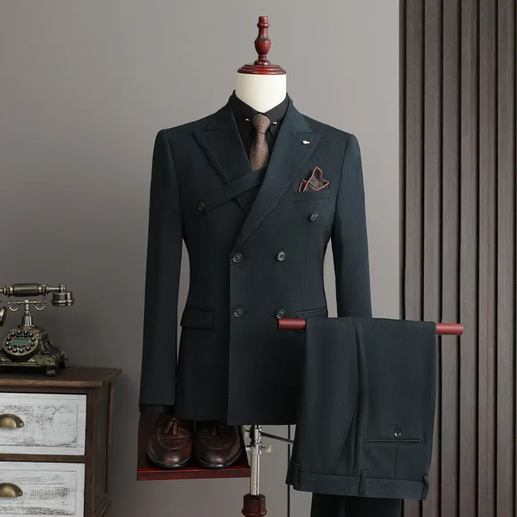 保罗男士英伦西装三件套新郎结婚礼服修身戗驳领双开叉婚礼西服