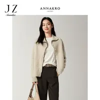 玖姿安娜蔻松弛感翻领落肩羊毛针织开衫女2025新款KWFD30616