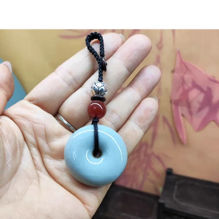 平安扣，天青玛瑙釉，豆绿玛瑙釉，精品直径 约3.2厘米