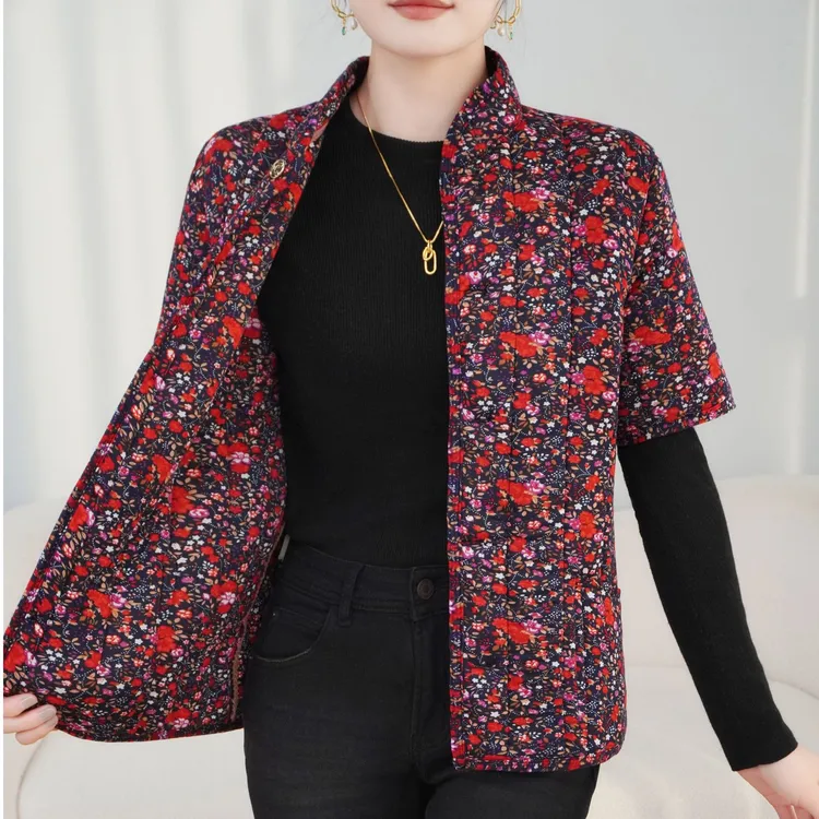 【爆款推荐】三层双面棉袄碎花棉袄短袖百搭圆领棉袄半袖棉袄