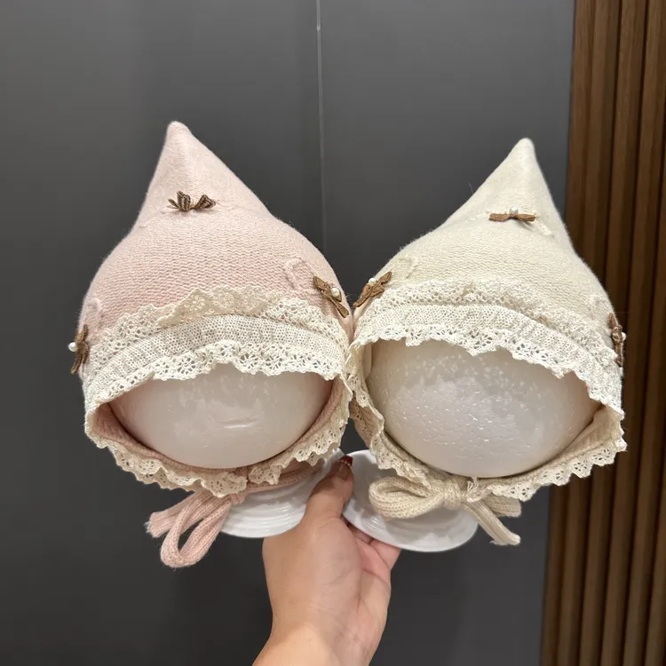【花边公主精灵帽】婴儿帽子秋冬季公主蝴蝶结尖顶护耳毛线保暖洋气