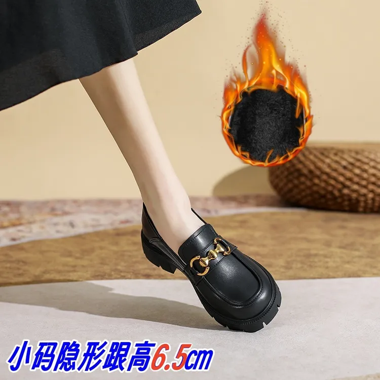 九九定制小个子小码323334码增高厚底圆头乐福鞋2025新款小皮鞋女