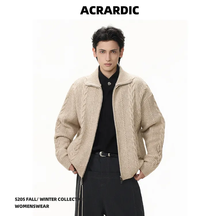 ACRARDIC秋冬美式拉链开衫毛衣男复古老钱风cleanfit针织外套