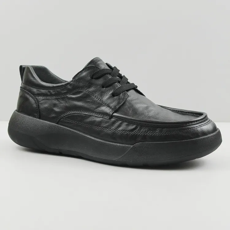 新款头层牛皮商务休闲皮鞋男鞋软底透气抓皱潮流秋冬通勤百搭皮鞋