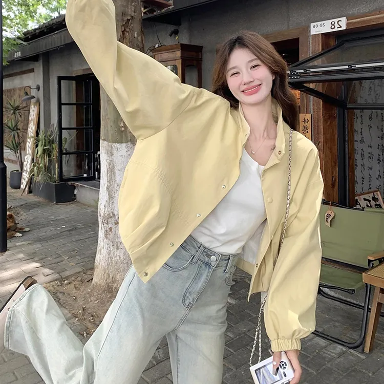 美式超好看短款黄色工装夹克外套女春秋2025新款小个子运动冲锋衣