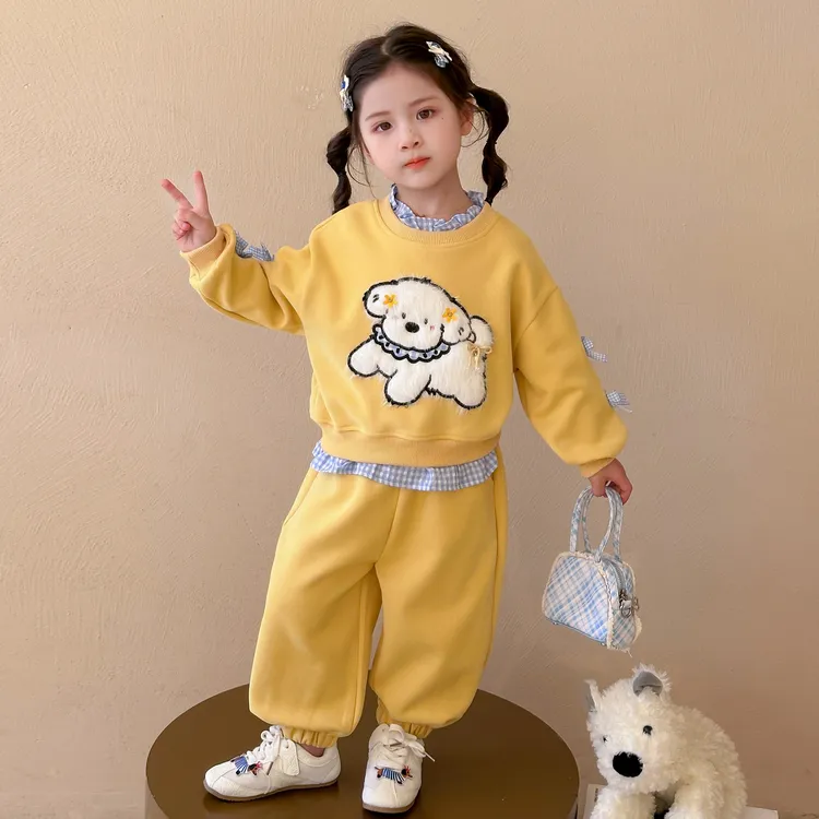 女童假两件卫衣春秋季新款小女孩韩系卡通童装儿童洋气时尚两件套