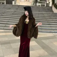 LHMknk1画报夫人原创自制秋冬新中式棕色兔毛斗篷