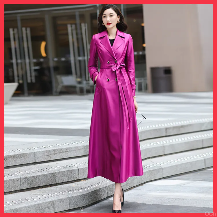 风衣外套2025长版收腰女风衣大衣高级感秋过膝气质玫红色新款女