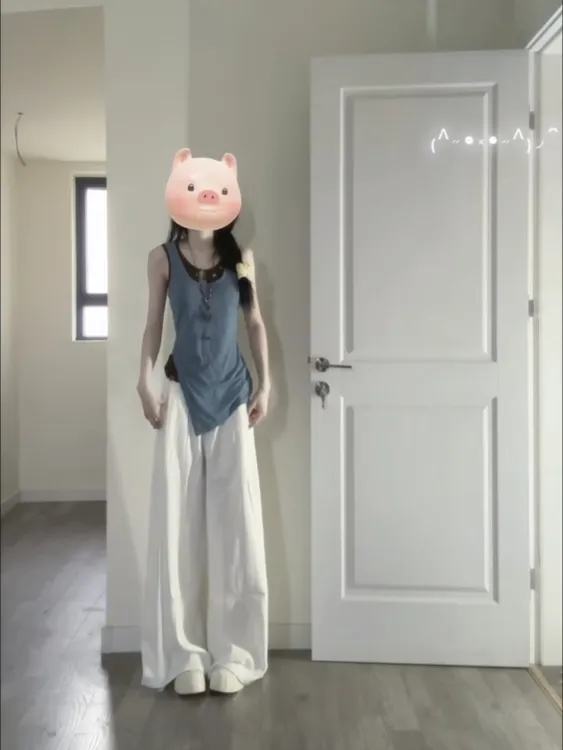 日系针织不规则下摆假两件背心女夏季高级感垂感拖地休闲裤两件套