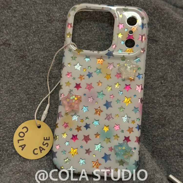 双层锡纸闪闪彩色小星星适用苹果15手机壳iPhone16promax/17pro新