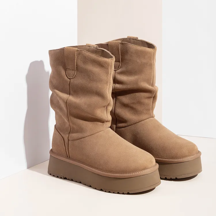 【雪婷专属】【堆堆靴】复古中筒皮毛一体桑坡雪地靴女款爆款2025新款防水防滑