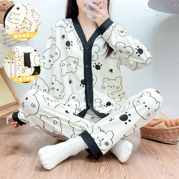 月子服春秋产后产妇哺乳喂奶衣坐月子孕妇睡衣夏季薄款10月份9